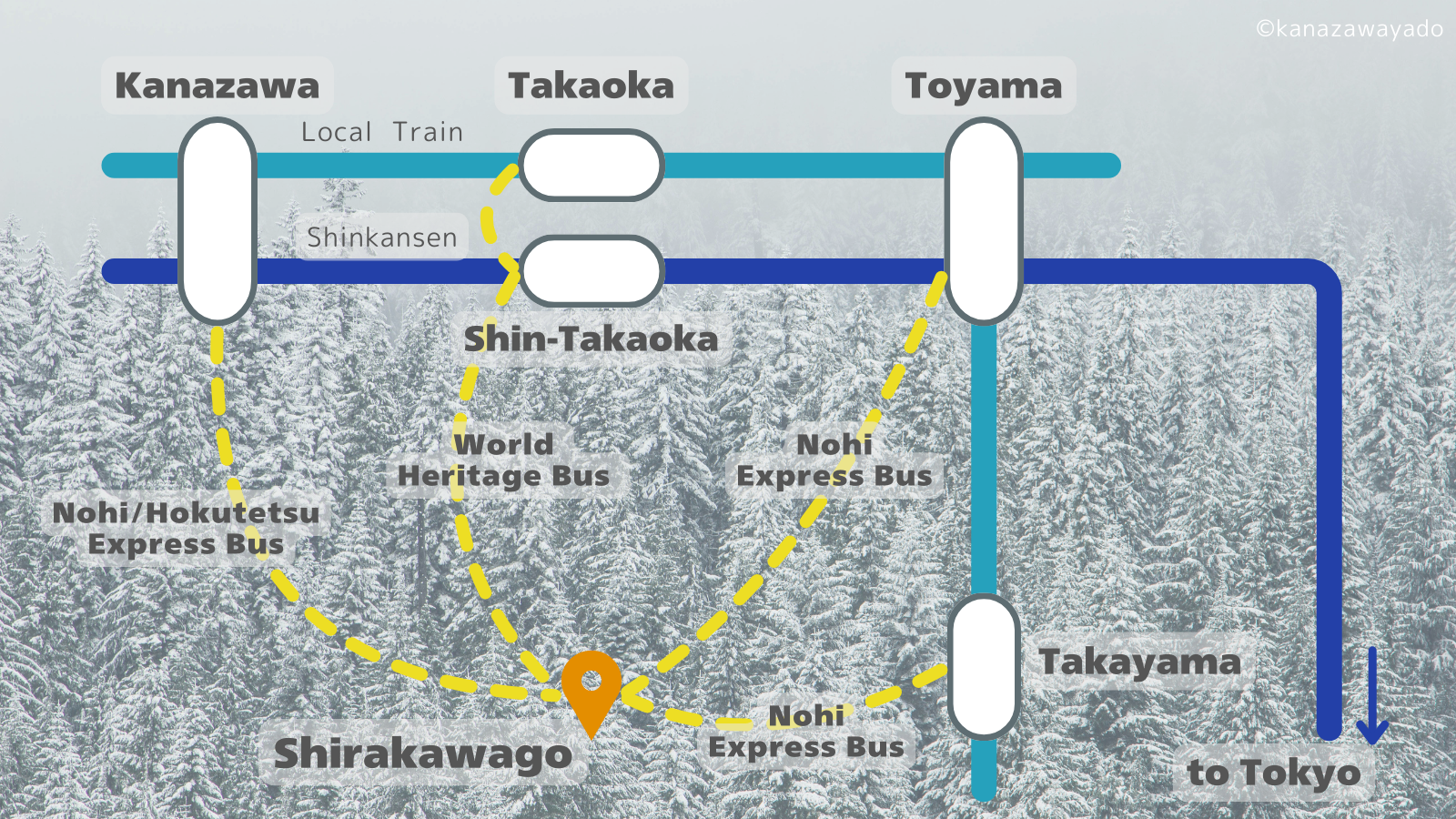 route map from kanazawa to shirakawa-go